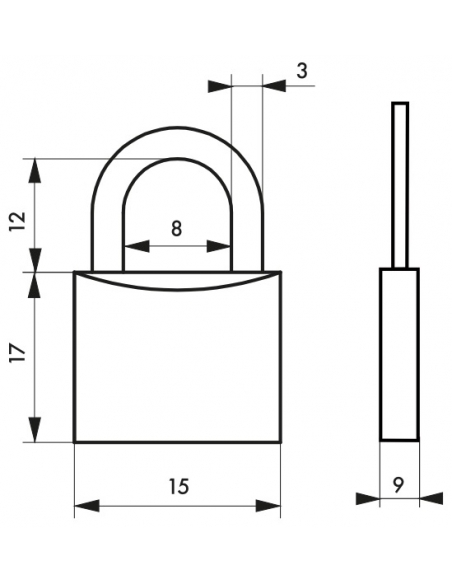 Cadenas à clé Type 1, bagage, anse acier, 15mm, 2 clés - THIRARD Cadenas à clé