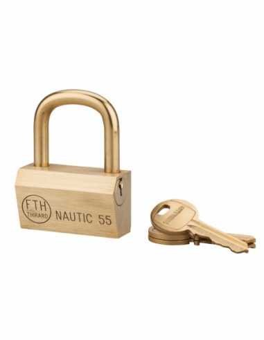 Cadenas à clé Nautic, laiton, extérieur, anse laiton, 55mm, 3 clés - THIRARD Cadenas à clé