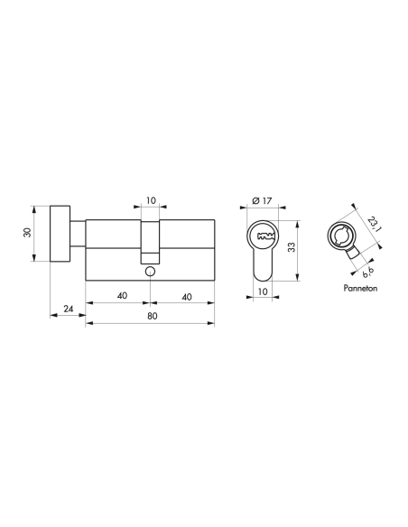 Cylindre à bouton Transit 1, 40Bx40mm, nickelé, 5 clés - THIRARD Cylindres à double entrée