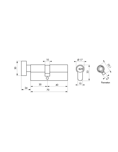 Cylindre à bouton Transit 1, 30Bx40mm, nickelé, 5 clés - THIRARD Cylindres à double entrée
