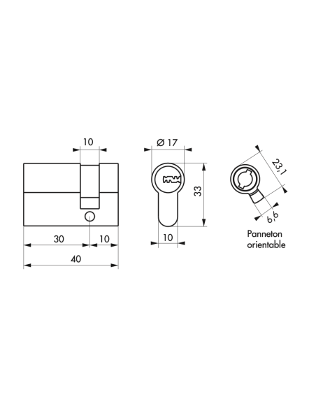 Demi-cylindre Transit 1, 30x10mm, nickelé, 5 clés - THIRARD Cylindres à double entrée