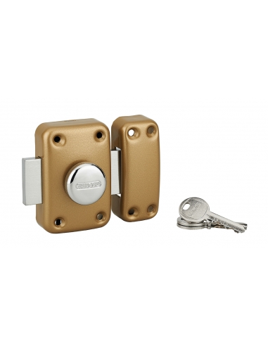 Verrou à bouton Apache pour porte d'entrée, cylindre 35mm, acier, 3 clés, époxy or - THIRARD Verrou de porte