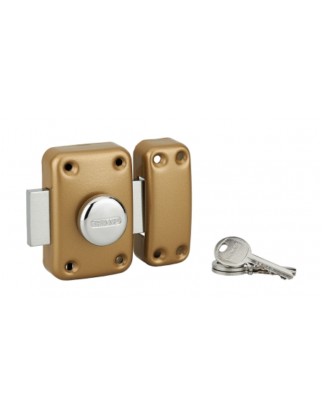 Verrou à bouton Apache pour porte d'entrée, cylindre 35mm, acier, 3 clés, époxy or - THIRARD Verrou de porte