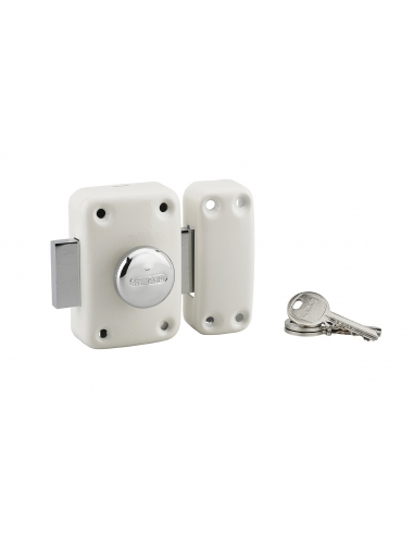 Verrou à bouton Apache pour porte d'entrée, cylindre 60mm, acier, 3 clés, époxy blanc - THIRARD Verrou de porte