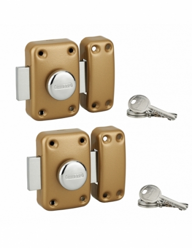 Lot de 2 verrous à bouton Apache pour porte d'entrée, cylindre 45mm, acier, 3 clés/verrou, époxy or - THIRARD Verrou de porte