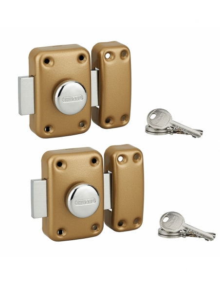 Lot de 2 verrous à bouton Apache pour porte d'entrée, cylindre 45mm, acier, 3 clés/verrou, époxy or - THIRARD Verrou de porte