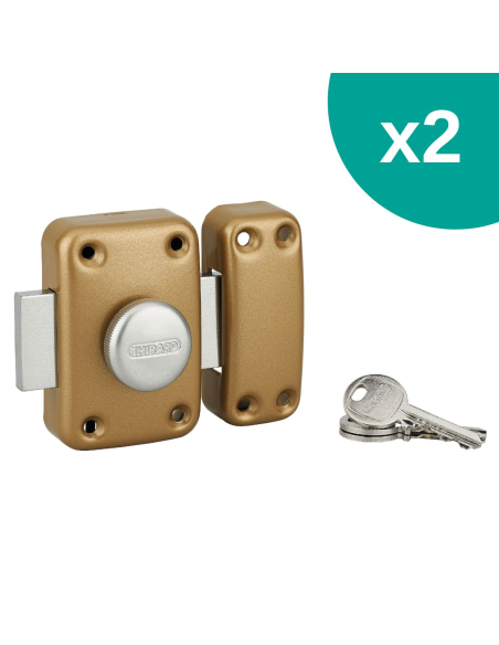 Lot de 2 verrous à bouton Apache pour porte d'entrée, cylindre 45mm, acier, 3 clés/verrou, époxy or - THIRARD Verrou de porte