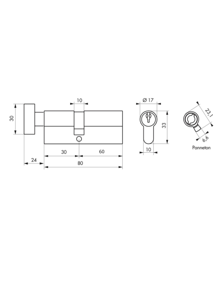 Cylindre de serrure à bouton, 30Bx60mm, anti-arrachement, laiton, 3 clés - THIRARD Cylindres à bouton