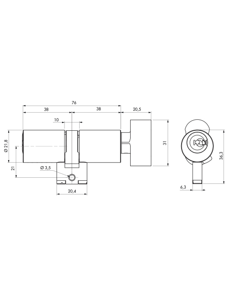 Cylindre adaptateur rond à bouton T2 BLCT, 38Bx38mm, diamètre 22mm, 4 clés - THIRARD Cylindre de serrure