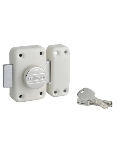 Verrou à bouton Transit 2 pour porte d'entrée, cylindre 40mm, 4 clés, époxy blanc - THIRARD Verrous de porte d'entrée