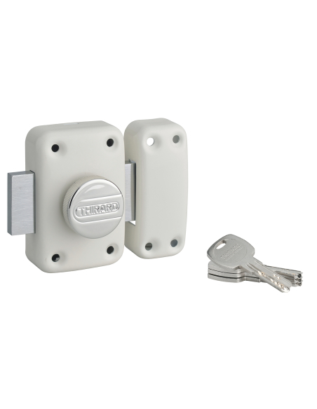 Verrou à bouton Transit 2 pour porte d'entrée, cylindre 40mm, 4 clés, époxy blanc - THIRARD Verrous de porte d'entrée