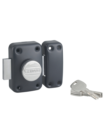Verrou à bouton Transit 2 pour porte d'entrée, cylindre 40mm, 4 clés, époxy anthracite - THIRARD Verrous de porte d'entrée