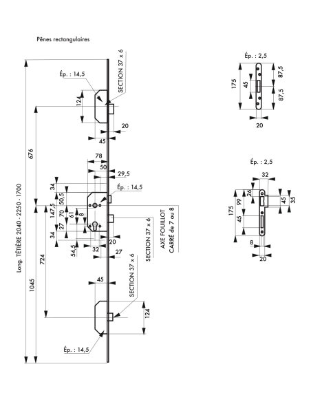Serrure à encastrer multipoints 3 points NF QC TRIMAX avec pênes rectangulaires, sans gâches - THIRARD Serrure Encastrable Po...