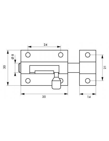 Targette, laiton chromé, pêne Ø 8mm, 35x30mm - THIRARD Targette