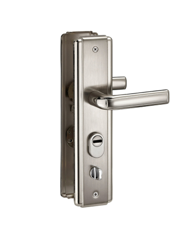 Ensemble de poignées de sécurité pour porte d'entrée, ouverture gauchedouble béquille , entr'axes 68mm, anodisé argent - THIR...