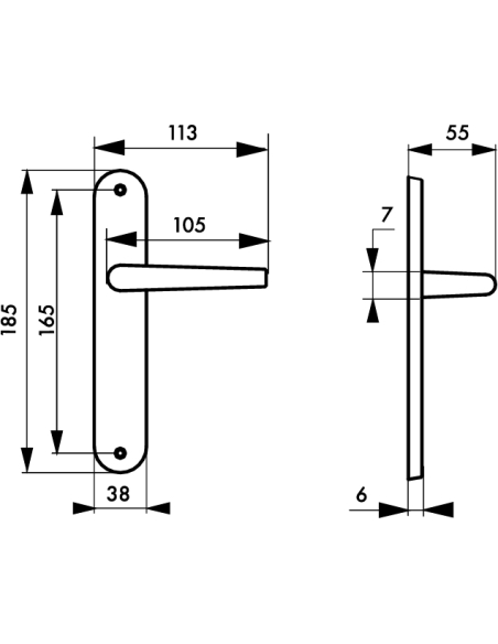 Ensemble de poignées pour porte intérieure Leto sans trou, carré 7mm, entr'axes 165mm, noir - THIRARD Poignée