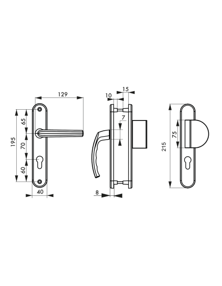Ensemble de poignées pour porte palière Sultane trou de cylindre, carré 7mm, entr'axes 195mm, anthracite - THIRARD Poignée