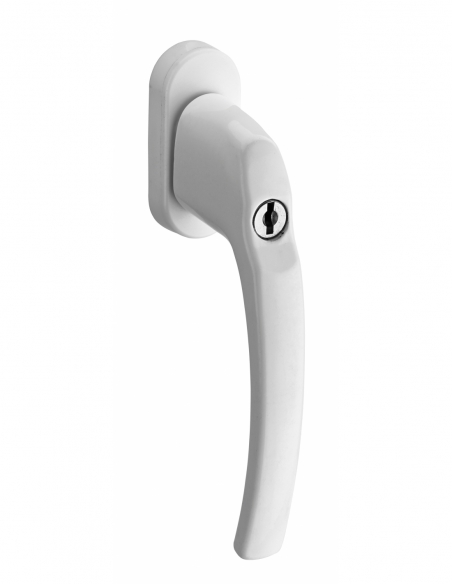 Béquille de crémone de fenêtre à clé, carré 7mm, blanc (ral 9010), 2 clés - THIRARD Poignée