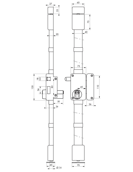Serrure en applique Beluga A2P* à tirage pour entrée, droite, 3pts, HG5+ 30x65mm, axe 45mm, marron, 4 clés - THIRARD Serrure ...