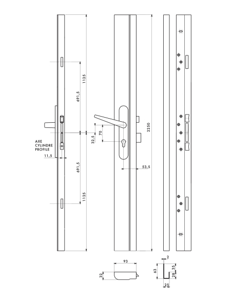 Serrure en applique réversible 3 points latéraux Tribando A2P*, marron, pour porteur hauteur 2250 mm max - THIRARD Serrure 3 ...