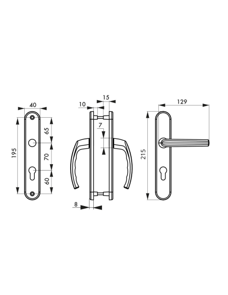 Ensemble de poignées pour porte d'entrée Sultane trou de cylindre, carré 7mm, entr'axes 195mm, blanc - THIRARD Poignée