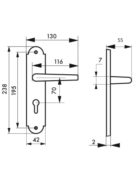 Ensemble de poignées pour porte d'entrée Charon trou de cylindre, carré 7mm, entr'axes 195mm, acier patiné - THIRARD Poignée