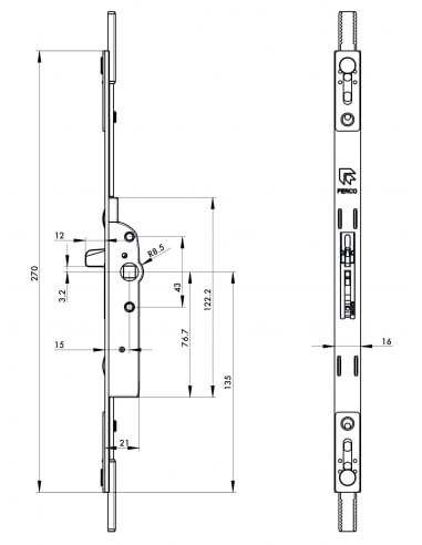 Crémone ouvrant à la française Unijet à panneton pour fenêtre bois, axe 15mm, H. 270mm, G-20396-00-0-1 - FERCO by THIRARD FBA