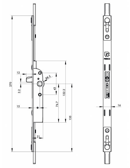 Crémone ouvrant à la française Unijet à panneton pour fenêtre bois, axe 15mm, H. 270mm, G-20396-00-0-1 - FERCO by THIRARD FBA