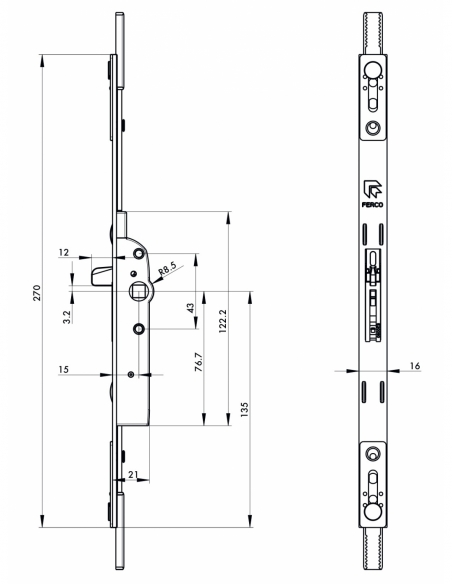 Crémone ouvrant à la française Unijet à panneton pour fenêtre bois, axe 15mm, H. 270mm, G-20396-00-0-1 - FERCO by THIRARD FBA