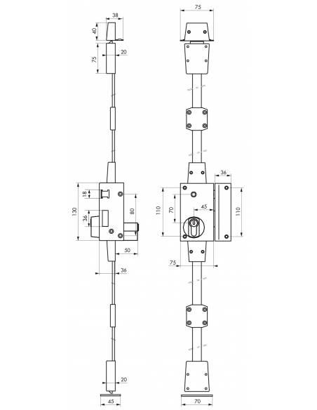 Boitier de serrure en applique Targa à fouillot pour porte d'entrée, droite, 3 pts, axe 45mm, blanc - THIRARD FBA