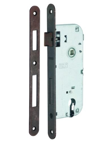 Boitier de serrure encastrable à cylindre pour porte d'entrée, axe 40mm, entraxe 90mm, bouts ronds, bronze - THIRARD Serrures...