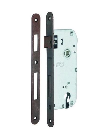 Boitier de serrure encastrable à cylindre pour porte d'entrée, axe 40mm, entraxe 90mm, bouts ronds, bronze - THIRARD Serrures...