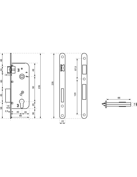 Boitier de serrure encastrable à cylindre pour porte d'entrée, axe 40mm, entraxe 90mm, bouts ronds, bronze - THIRARD Serrures...