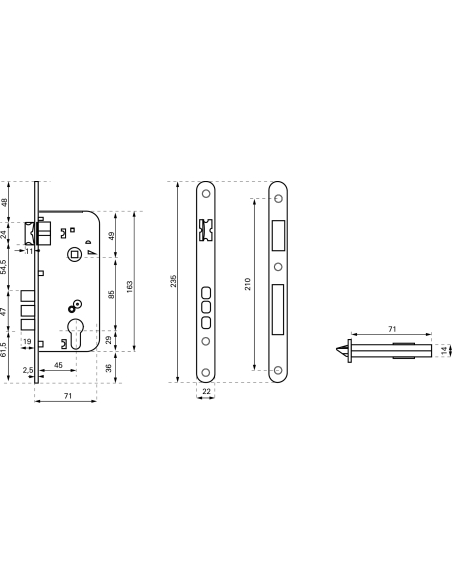 Boitier de serrure encastrable à cylindre pour porte d'entrée, axe 45mm, entraxe 85mm, bouts ronds, chrome - THIRARD Serrures...
