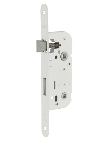 Serrure encastrable à condamnation pour porte de salle de bain et toilettes, axe 40mm, bouts ronds, blanc - THIRARD Serrures ...
