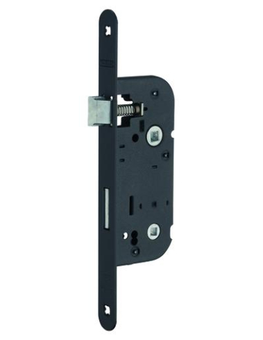 Serrure encastrable à condamnation pour porte de salle de bain et toilettes, axe 40mm, bouts ronds, noir - THIRARD Serrures e...