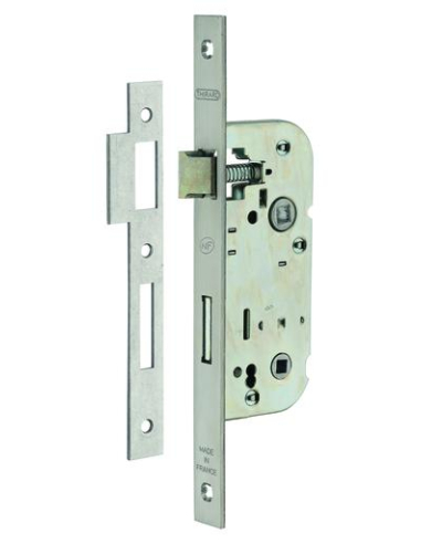 Serrure encastrable NF à condamnation pour porte de salle de bain et toilettes, axe 40mm, bouts carrés, inox - THIRARD Serrur...