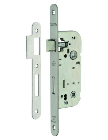 Serrure encastrable NF à condamnation pour porte de salle de bain et toilettes, axe 40mm, bouts carrés, inox - THIRARD Serrur...