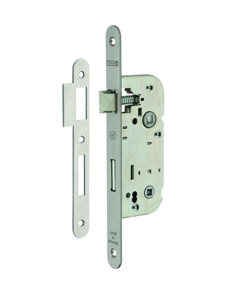 Serrure encastrable NF à condamnation pour porte de salle de bain et toilettes, axe 40mm, bouts carrés, inox - THIRARD Serrur...