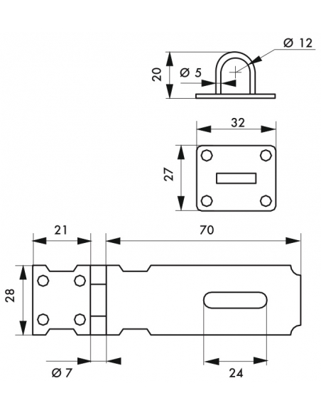 Porte cadenas, acier, fermeture de coffres et portes, 75mm - THIRARD Porte cadenas