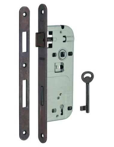 Boitier de serrure encastrable à clé pour porte de chambre, axe 40mm, entraxe 90mm, bouts ronds, bronze - THIRARD Serrures en...