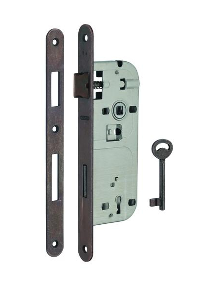 Boitier de serrure encastrable à clé pour porte de chambre, axe 40mm, entraxe 90mm, bouts ronds, bronze - THIRARD Serrures en...