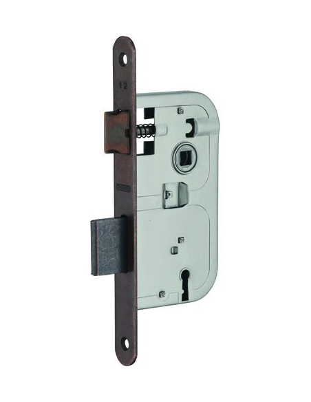 Serrure encastrable à clé pour porte de chambre, axe 45mm, bouts ronds, 1 clé, têtière bronze - THIRARD Serrures encastrables