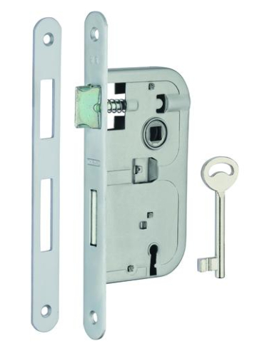 Serrure encastrable à clé pour porte de chambre, axe 45mm, bouts ronds, 1 clé, têtière chrome opaque - THIRARD Serrures encas...