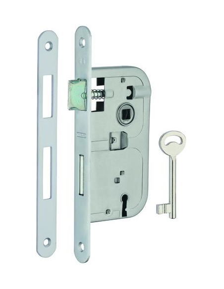 Serrure encastrable à clé pour porte de chambre, axe 45mm, bouts ronds, 1 clé, têtière chrome opaque - THIRARD Serrures encas...
