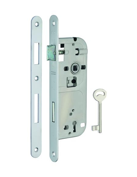 Boitier de serrure encastrable à clé pour porte de chambre, axe 45mm, entraxe 90mm, bouts ronds, chrome opaque - THIRARD Serr...