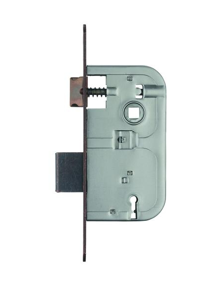 Serrure encastrable à clé pour porte de chambre, axe 50mm, bouts ronds, 1 clé, têtière bronze - THIRARD Serrures encastrables