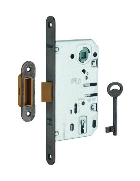 Serrure encastrable à clé pour porte de chambre, axe 50mm, bouts ronds, pene dormant, bronze - THIRARD Serrures encastrables