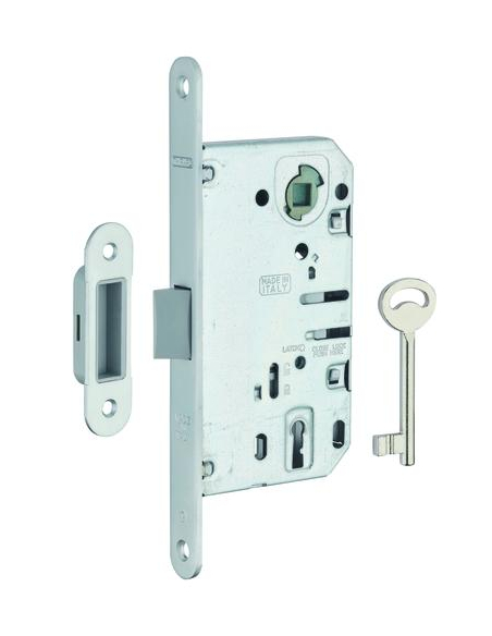 Serrure encastrable à clé pour porte de chambre, axe 50mm, bouts ronds, pene dormant, chrome - THIRARD Serrures encastrables