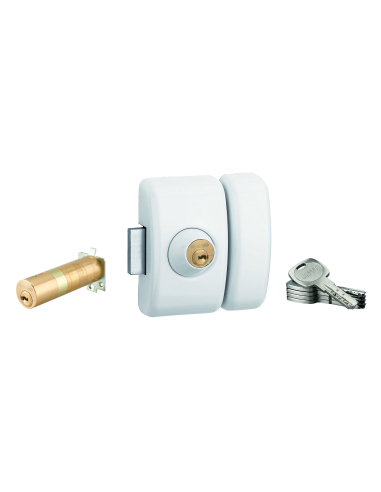 Verrou universel Transit 2 ajustable, double cylindre, blanc, 5 clés - THIRARD Verrou de porte